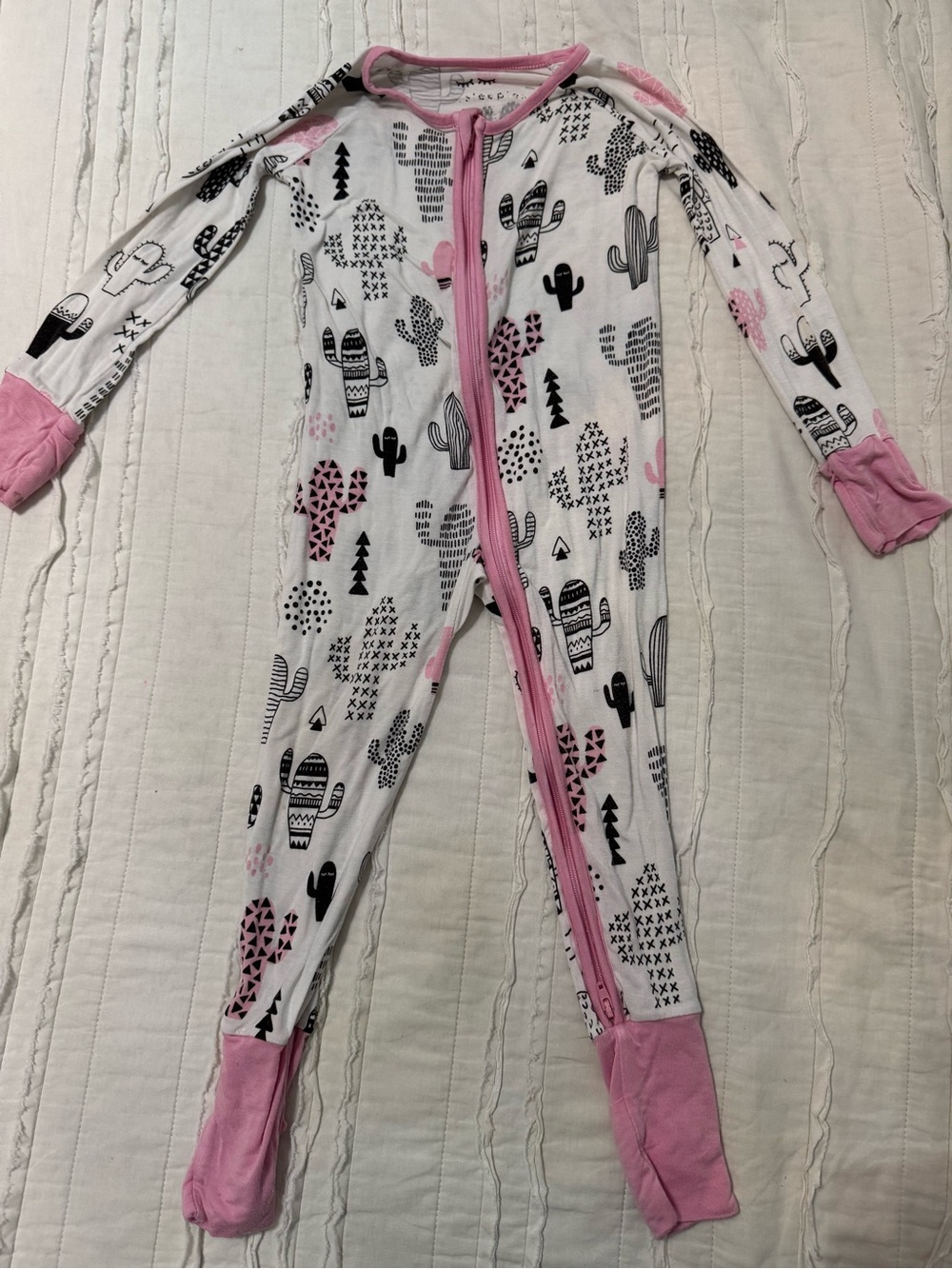 Little Sleepies White and Pink Cactus Footed Pajamas